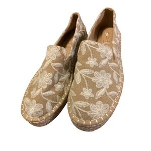 Joie Cara-B Floral Embroidered Espadrille Loafers Tan‎ White Slip On Flats 8M